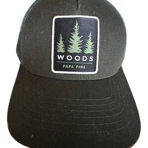 Woods Snap Back Cap Trucker Hat Dark Green 3 Trees Adult Unisex 100% Cotton